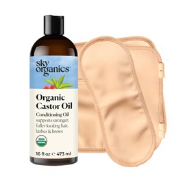 Sky Organics 16oz Castor Oil w/Wraps | Reusable Organic Castor Oil Pack to Boost Body's Wellness, Encourage Rest & Relaxation | Adjustable Elastic Straps Cotton Durable Easy to Use