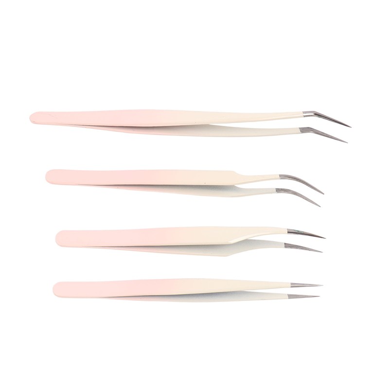 4pcs Eyelash Tweezers Set Stainless Steel False Eyelash Extension Tweezers