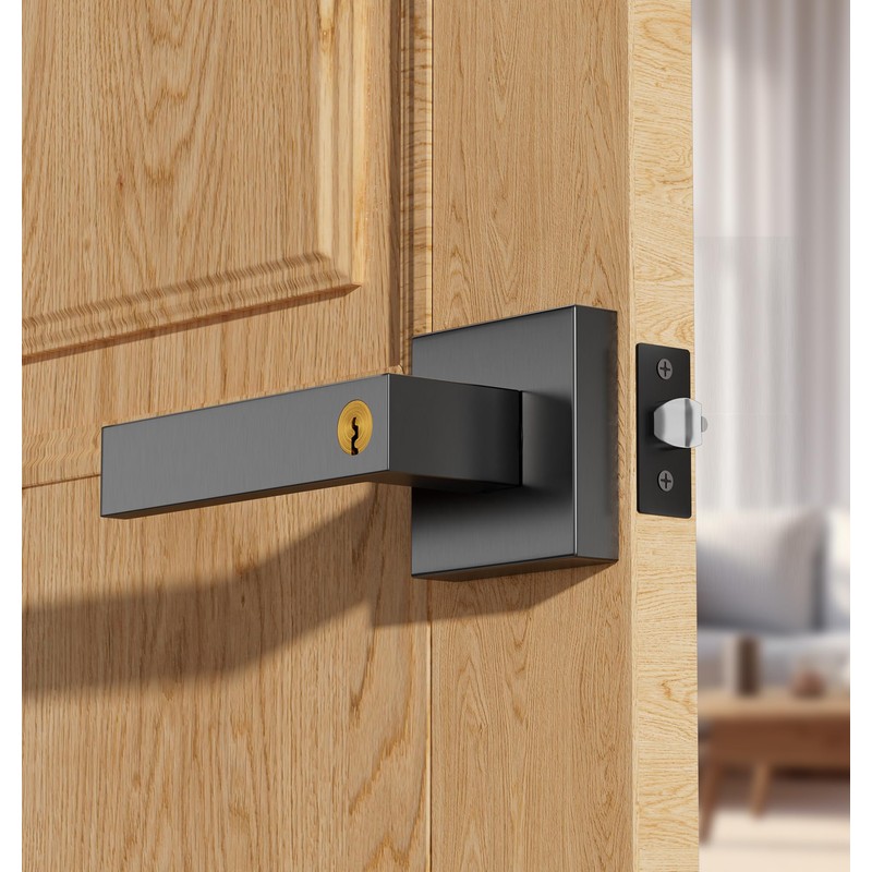 Aceele Interior Privacy Door Handle with Lock, Square Door Lever