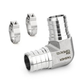 TAISHER 1PCS 304 Stainless Steel 90 Degree Elbow Pex Fittings, 1/2" Pex Fitting With 2PCS Hose Clamp For Tubing Pipe