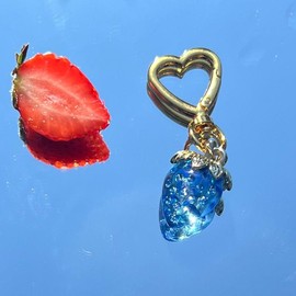 Beautiful Strawberry Heart Keychain Bag Charm - Color: Blue, Metal: Silver