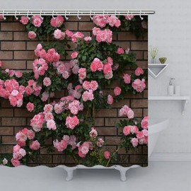 Gaakvrr Roses Wall Shower Curtain, Window Flowers Curtain, 3D Garden Shower Curtain Washable Waterproof Curtains Set with 12 Hooks for Bathroom 72x72 Inch(183x183CM)