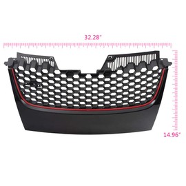 VRracing Compatible for VW GTI GLI Jetta MK5 2006-2009 Honeycomb Hex MeshGrille Black/Red Badgeless,83x42x12cm