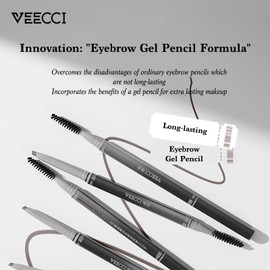 VEECCI Professional Eyebrow Gel Pencil, Dual-Ended, Tattoo Brown, Diamond Tip, Soft Brush, Waterproof, Long-Lasting (01 Teal Brown)