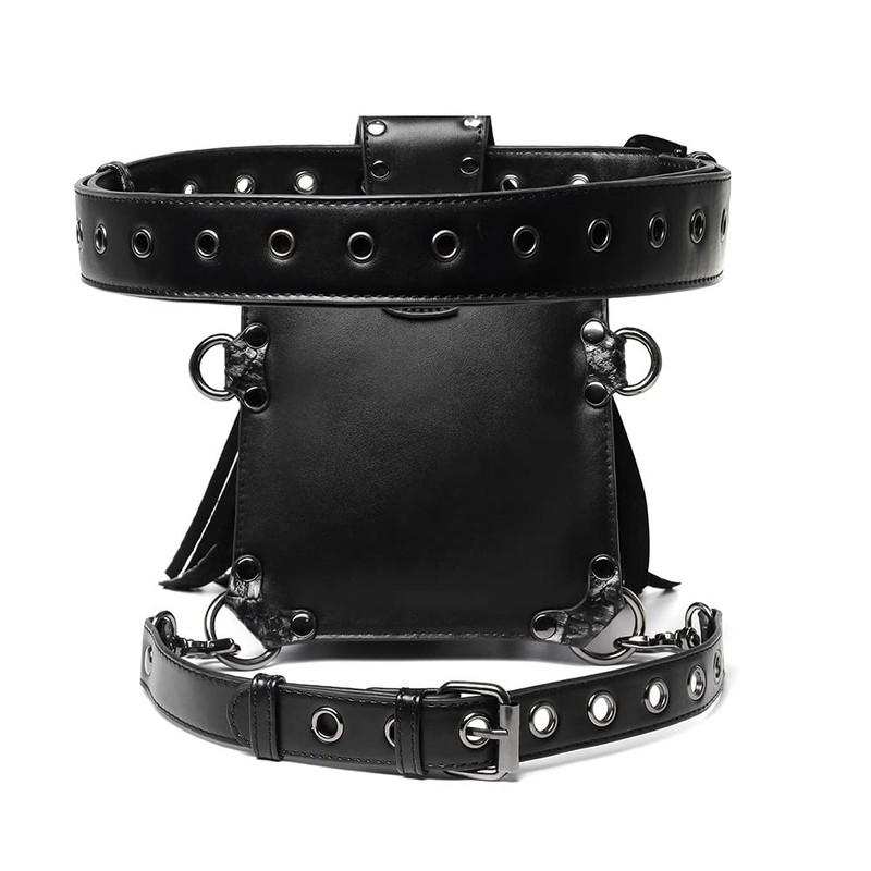 Steampunk - Riñonera bandolera con cintura gótica, con cadena, pierna
