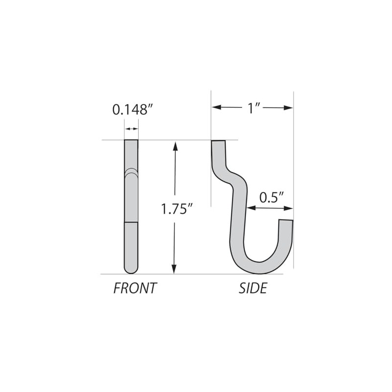 Azar Displays 700022 Metal J-Hook for Pegboard or Slatwall