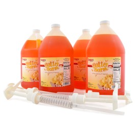 Snappy Butter Burst Popcorn Oil 4-Pack for Popping and Popcorn Topping, 4 – 1 Gallon Jugs with a 4 Pack of Durable Oil Pump Dispensers for Gallon Jugs