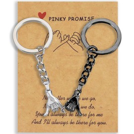 AmoraKiva Gifts for Boyfriend - 2PC Pinkie Promise Matching Couples Keychain Gift for Boyfriend Girlfriend Long Distance Friend Gifts for Him Her (Black&Sliver)
