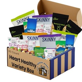 Heart Healthy Snacks Variety Pack – Nuts, Trail Mix, and Popcorn – Individually Wrapped Snack Box for Adults On-the-Go – 30 Count Assembled by Bussin Boxes