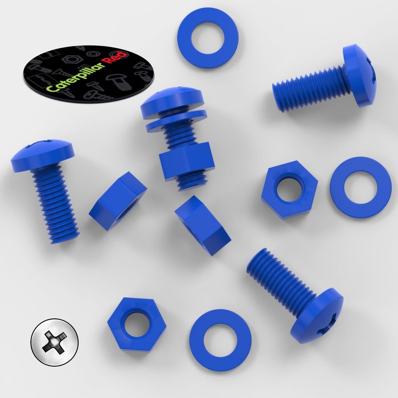 20 x Blue Pan Head Screws Polypropylene (PP) Plastic Nuts