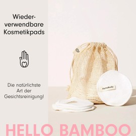 HelloBody Hello Bamboo Washable Make-Up Pads - Gentle, Sustainable & 100% Natural Face Cleansing - Ecological Make-Up Pads (10 Pieces Diameter 8 cm + 1 Washing Net)