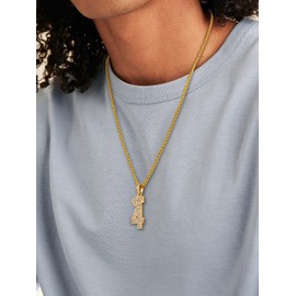 Gold Chain Number 4 Pendant Necklace for Men Hip Hop CZ Number Necklace,Diamond Number Chains Rapper Necklace, Four