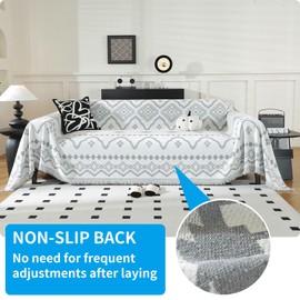 LUFEIJIASHI Boho Couch Covers for Sofa Soft Chenille Non Slip Sofa Covers for 3 Cushion Couch Washable Sectional Couch Covers Large Thicker Furniture Protector for Dogs Pet Friendly (Grey, 91"x150")