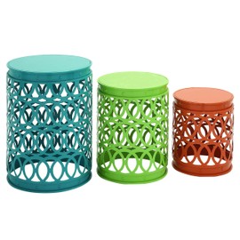 Deco 79 Metal Side End Accent Table Indoor Outdoor Nesting End Table with Carved Trellis Design, Set of 3 Side Table 22", 18", 15"H, Multi Colored