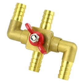 QWORK Solid Brass 5/8" 4-Way Heater Control Valve with Switch, 16mm Hose Barb Automotive Bypass
