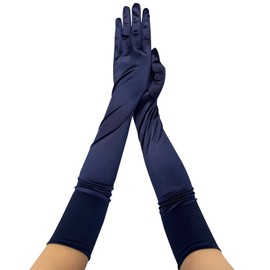 krautwear Women's Satin Evening Gloves (52 cm) in Various Colours, Navy Blue