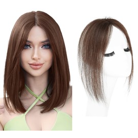 Meiverah Middle Part Clip in human hair Toupee Hand Made No Bangs Naturally Looking Parted Seamless Hairpiece With Breathable Mesh Base for Women Topper for Thicking Hair (Medium Brown, 1.8"*2", 10")