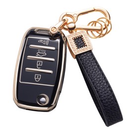 CACARLIKE for KIA Key Fob Cover with Leather Lanyard, Car Key Fob Case Compatible with Sorento Sportage Rio Soul Forte Optima Carens Picanto Smart Key Protector Holder