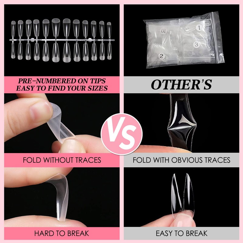 AIMEILI Pack of 432 Fake Nails Transparent 12 Sizes Artificial