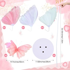 Havawish 5.2ft Wedding Giant Butterfly Huge Artificial Gauze Butterfly Decoration with Standing Base for Outdoor Wedding Ceremony Church Backdrop Decorations(Pink, Purple, White,6 Pcs)