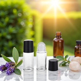 Sluswallow 2 Pcs Black Clear Empty Glass Essential Oil Roller Bottles Vials Containers Refillable Roll-on Bottles, 30ML Refillable Cosmetic Containers Refillable Containers Tools and Accessories