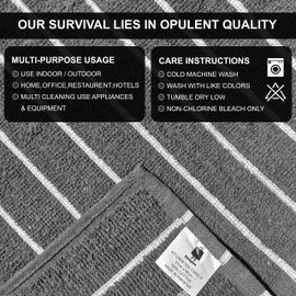 SPINGTON Luxury Stripe Designed Heavy Duty Kitchen Tea Towels - Large Size 60 x 40 cm - 100% Cotton, Super Absorbent and Durable - Lint Free Hotel Quality Dish Towels (Pack of 5) GREY