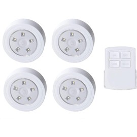 happetite LED Puck Lights with Wireless Remote and Auto Timer, Battery Operated Dimmable Under Cabinet Lights for Kitchen, Bedroom, Doorway, Closet, Hallway and Stairs, 4 Pack(White)