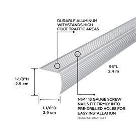 M-D Building Products 78022 1-1/8 in. X 1-1/8 in. X 36 in. Silver Aluminum Stair Edging w/Screw Nails