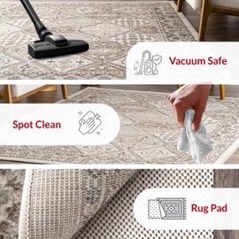 nuLOOM Oval 8x10 Becca Traditional Tiled Area Rug, Beige, Faded Transitional Design, Stain Resistant, For Bedroom, Dining Room, Living Room, Hallway, Office, Kitchen, Entryway