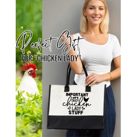InnoBeta Chicken Lover Gifts for Women Crazy Chicken Lady, Canvas Tote Bag on Christmas or Birthday, Tote with Top Zipper Closure and Shoulder Strap