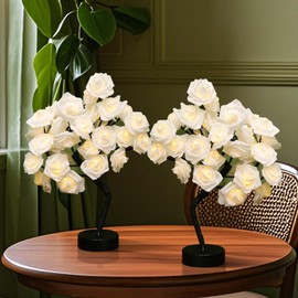 BDUSXYZ 2 Pieces LED Rose Tree Lamp - 32 LED Rose Flower Night Light Flower Tree Tabletop Bonsai Tree for Valentine's Day Decorations Wedding Girls Mother Party Home Bedroom Warm White