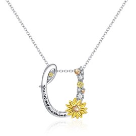 Collar con colgante de plata de ley con diseño de girasol, personalizable, letra A a Z, para mujeres y niñas