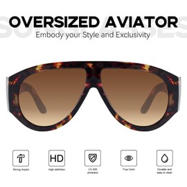 mosanana Retro Oversized Aviator Sunglasses for Women Men Trendy 70s Vintage Cool 2025 Fashion Big Shades Tortoise Gradient Brown MS52474