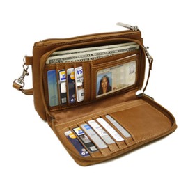 Piel Leather Shoulder Bag Wristlet, Saddle, One Size