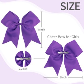 2PCS 8" Jumbo Cheer Bow Clip with Tails, Oaoleer Large Cheerleading Hair Bows for Girls Teen Softball Cheerleader Outfit Uniform (Dark Purple)