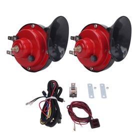 Pair of 12V UTV Horn Kit Super Loud with Switch Harness Relay Replacement for Polaris Ranger RZR General Ranger Red