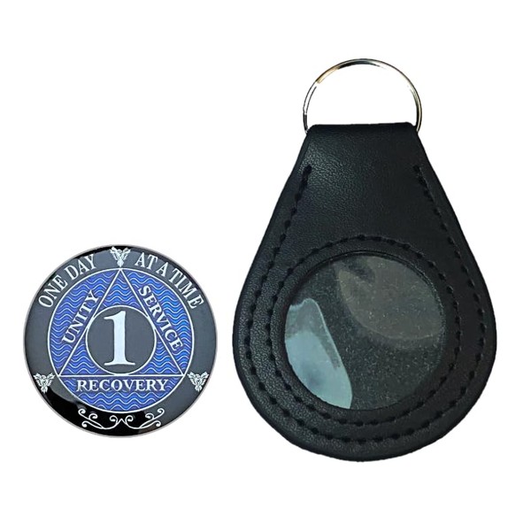 AA 1 Year Recovery Medallion, Silver, Blue and Black Color,