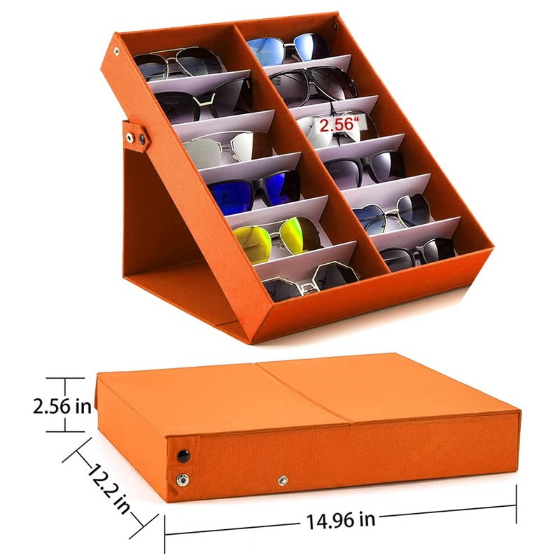 jiffordwind 12 Slot Polyester Silk Lining Sunglasses Display Case with