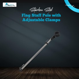 MARINE CITY 304 Grade Stainless Steel Sturdy Rail Mount Flag Staff Pole with Adjustable Rail Clamp for US Flag (Without Flag)