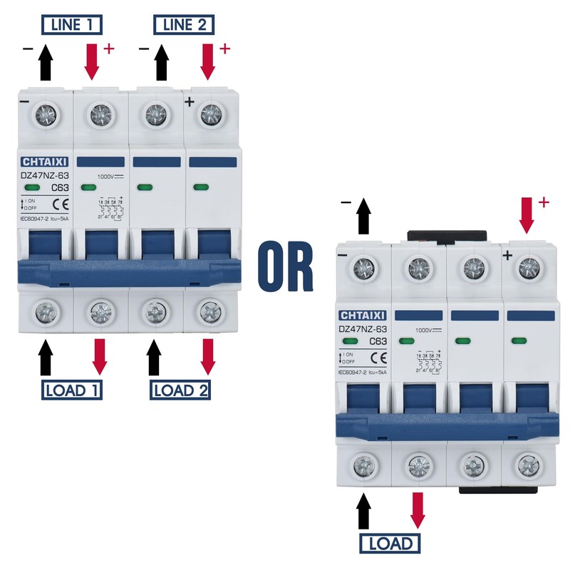 CHTAIXI DC Miniature Circuit Breaker, 4 Pole 1000V 63 Amp