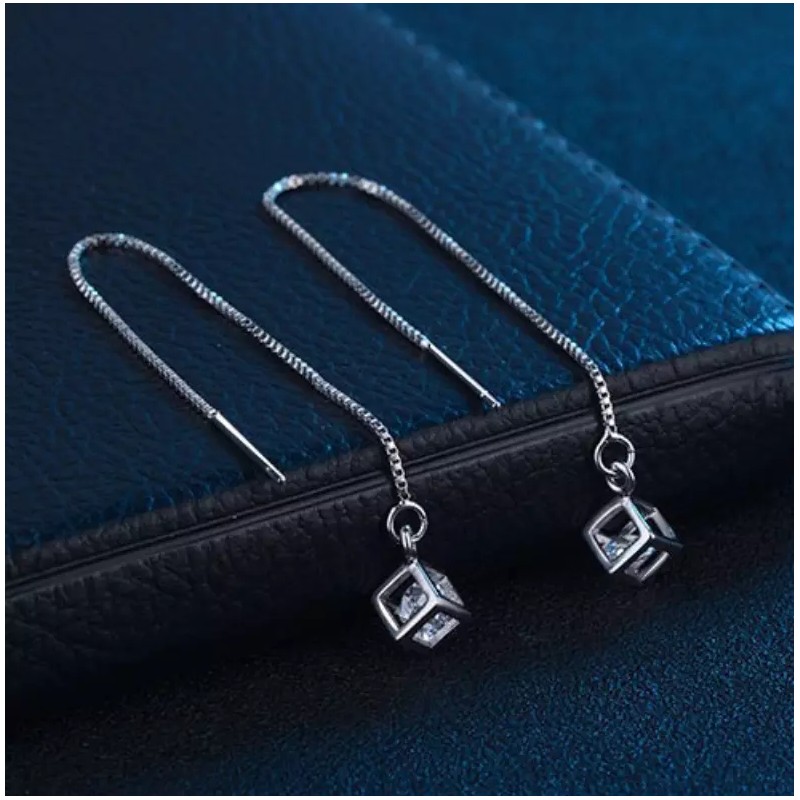 Unbranded 925 Silver Plated Square CZ Ear Chain Thread Pull