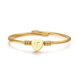 ShopINess Gold Heart Bracelet with Name Initial, Stainless Steel