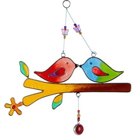 Love Birds Multi Color Glass Effect Resin Hanging Sun Catcher