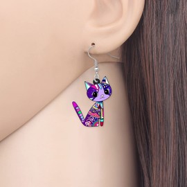 BAMAY Acrylic Cute Kitten Cat Earrings Dangle Anime Fun Design Pets Jewelry Novelty Gifts for Women Girls Charms Decor (Purple)