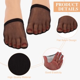 6 Pairs Half Socks for Women, No Show Toe Topper Socks, Non Slip Invisible Liner Toe Socks (Black+Nude)