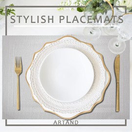 DACHUI Placemats Set of 6, Linen Look Woven Place Mats, Water Resistant, Heat Resistant, Washable, Durable Table Mats (Silver)