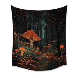 Heltrappe Enchanting Dark Academia Red Mushroom Art Tapestry Gothic Magical Forest Aesthetic Wall Hanging Vintage Boho Botanical Artwork Tapestries for Living Room Dorm Decorwhite30x40inch