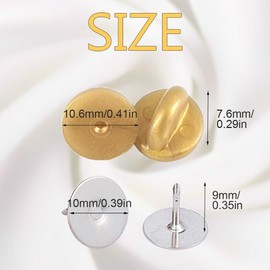 Ruidee 200 Pcs/100 Pairs Tie Tack Pin Backs with Blank Pins, Binding Staple Coupling Butterfly Rubber Bolts Back Holder Replacement (Gold)