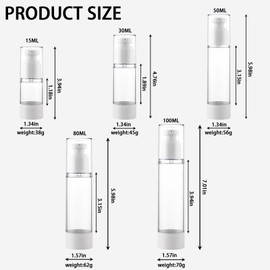Pack of 5 Airless Pump Dispenser Cream Dispenser 15 ml/30 ml/50 ml/80 ml/100 ml Pump Bottle, Travel Bottles for Filling, Cosmetic Bottles for Filling Empty Lotion Pump Bottle for Travel Home Use