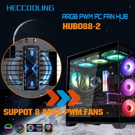 ARGB PWM Fan Hub, Addressable 5V 3PIN 12V 4PIN PWM 2-in-1 RGB Case Fan Hub with Magnetic, PSU SATA Power Input, 8 Port for Fans and 8 Port for LEDs, Support 8 Computer ARGB PWM PC Fans